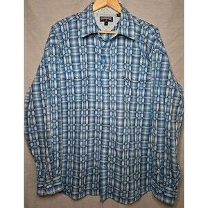 Panhandle Shirt Mens XL Blue Checkered Long Sleeve Pearl Snap Western Rodeo